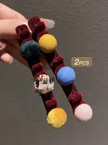 2pcs Women's Colorful Polka-dot Braid Hair Clips, All-match - Red - View 4