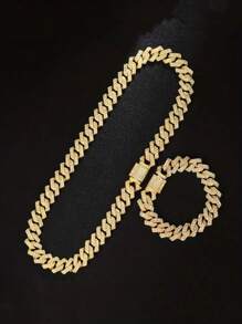 CVNANA 1條歐美風鑲鑽鏈子項鍊,多功能中性手鏈,時尚配件 - 金黃色 - 查看 6