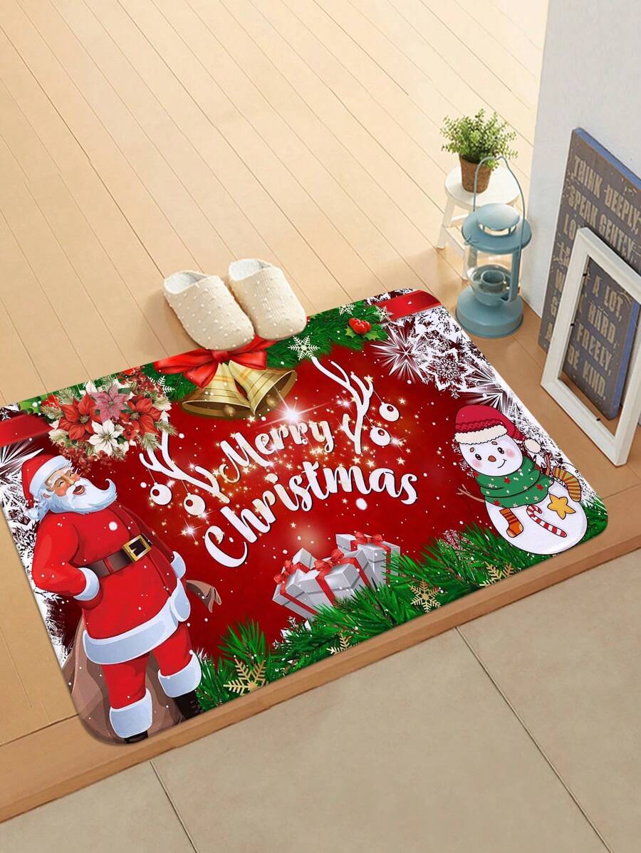 1 Pezzo Tappetino Da Cucina Stampato Per Decorazione Di Natale E Tappeto Rettangolare In Velluto Di Cristallo Assorbente D'acqua Anti-scivolo Per La Decorazione Di Casa Soggiorno - Multicolore - Visualizzare 1