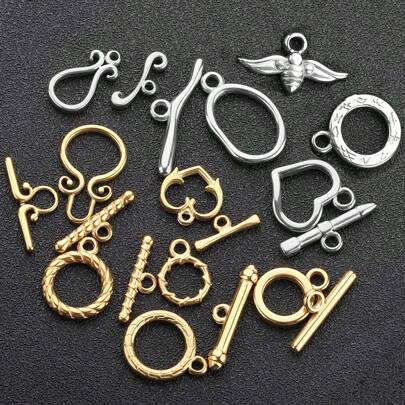 2件套不锈钢镀金圆形和心形搭扣，适合DIY珠宝制作，18K金IQ T型连接器，适用于DIY链条、手链、项链和其他珠宝配件