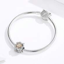 bamoer 1個925純銀時尚鉆空心心形玫瑰金鍍色秋季珠子女士手鍊和手鐲diy - 銀色 - 查看 7