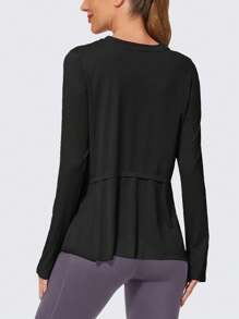 ED3SIZE Women's Black Half Circle Hem Long Sleeve T-shirt With Smooth Edge