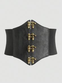 Elegant Metal Decor Corset Belt-Travel Beach Belt For Women Halloween Waist Trainer Accessories For Ladies For Dress Western Cowboy Cowgirl Country Wear Vintage Black Belt Women Corset Belt For Dress, Waist Trainer Waist-Shaping For Waist Slimming And Tummy Control - Black - View 3