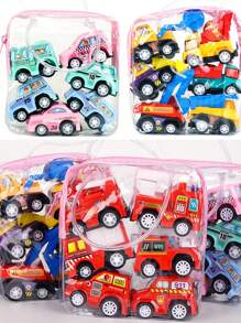 1 bolsa, 6 piezas, juegos de coches, modelo de vehículo, colores y patrones aleatorios, modelo de camión de bomberos, juguetes de coche, vehículo de ingeniería inercial - Rojo - Ver 8