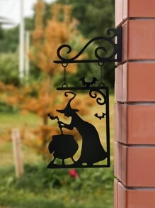 1 件萬聖節女巫釀造壺形狀牆壁/門/窗裝飾,現代簡約鐵藝女巫剪影懸掛裝飾品,適合牆壁/庭院/窗戶裝飾 - 黑色 - 查看 6