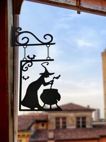 1 件萬聖節女巫釀造壺形狀牆壁/門/窗裝飾,現代簡約鐵藝女巫剪影懸掛裝飾品,適合牆壁/庭院/窗戶裝飾 - 黑色 - 查看 5