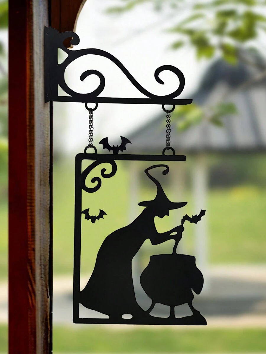 1 件萬聖節女巫釀造壺形狀牆壁/門/窗裝飾,現代簡約鐵藝女巫剪影懸掛裝飾品,適合牆壁/庭院/窗戶裝飾 - 黑色 - 查看 1