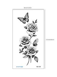 STARTTOOS 6pcs Black Flower, Butterfly, Long Snake, Crescent Moon & Feather Pattern Temporary Tattoo Stickers For Wrist, Body, Chest, Abdomen, Back - Black - View 6