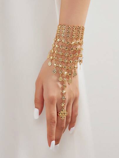 Brazalete de dedo de lujo y elegante de cobre dorado de 18 quilates con diseño retro de alta gama para mujer, adecuado para novias de Nigeria, Dubái y Arabia Saudita, para uso diario, como regalo de aniversario de boda o de Halloween para amigos