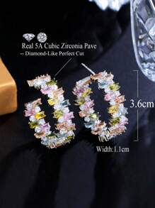 1 Pair Luxury Big Chunky Square Cubic Zirconia Pave Multicolor Long Dangle Drop Round Hoop Earrings For Women Wedding Event Party Accessories