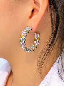 1 Pair Luxury Big Chunky Square Cubic Zirconia Pave Multicolor Long Dangle Drop Round Hoop Earrings For Women Wedding Event Party Accessories