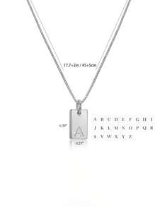 1件时尚不锈钢长方形26字母吊坠项链，女士礼物 - 銀色 - 查看 3