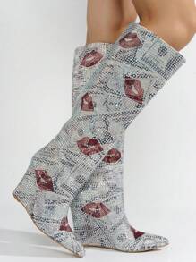 Women's  Rhinestone-Coated Thigh High Boots - Single Pointy Toe Thigh High Mid Heel For Festival Shoes - Nhiều màu - Xem 2