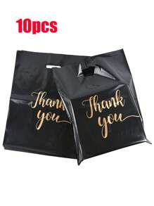 10pcs Black Gift Packaging Bag With Thank You Print, Back To School Valentine Day