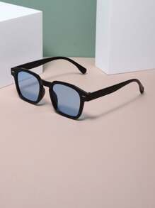 1pc Men's Classic Square Frame Travel Eyeglasses, Suitable For Daily Use Casual Shades Accessories - Blue - View 1