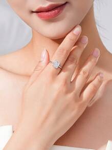 1 Miếng Thực tế 925 sterling bạc Thời trang Chói sáng 3Ct Khối Zirconia  Ngón tay Nhẫn Đối với phụ nữ Cổ điển Lễ cưới Tuyên bố Đồ trang sức Hôn ước Trang sức cô dâu - 3CT - Xem 3