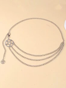 1 pieza Cadena de cintura de metal para mujer con decoración de pentagrama, cinturón de metal en capas, accesorio de vestir para calle, Halloween, verano, escuela, otoño, Halloween