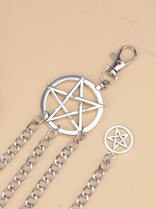 1 pieza Cadena de cintura de metal para mujer con decoración de pentagrama, cinturón de metal en capas, accesorio de vestir para calle, Halloween, verano, escuela, otoño, Halloween
