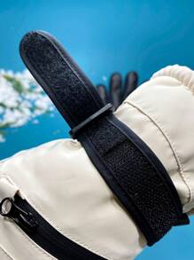 1 双女士时尚字母印花奶油色手套，触摸屏，冬季保暖，厚保暖内衬，户外徒步、登山、滑雪和骑行手套，防滑、防风、钩环和罗纹袖口设计，保暖，冬季手套，暖手器，滑雪手套，雪地手套 - 米色 - 查看 9