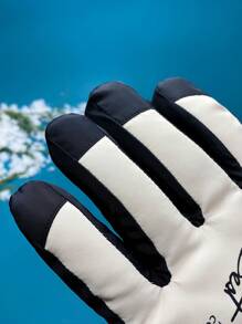 1 双女士时尚字母印花奶油色手套，触摸屏，冬季保暖，厚保暖内衬，户外徒步、登山、滑雪和骑行手套，防滑、防风、钩环和罗纹袖口设计，保暖，冬季手套，暖手器，滑雪手套，雪地手套 - 米色 - 查看 6