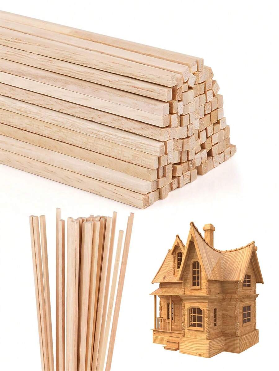 100入組天然薄木條(300*3*3mm),適用於diy手工藝製作,包括模型製作、家居裝飾、家具、燈罩框架 - 米色 - 查看 1