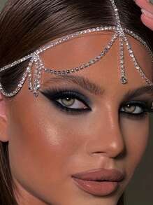 1pc Rhinestone Waterdrop Shaped Forehead Headband Bridal Wedding Party Hair Accessory