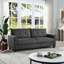 Linen Fabric Upholstery Sofa/Tufted Cushions/ Easy, Assembly,Dark Grey - 深灰色 - 查看 1