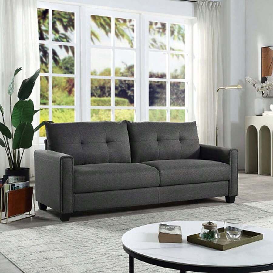 Linen Fabric Upholstery Sofa/Tufted Cushions/ Easy, Assembly,Dark Grey - 深灰色 - 查看 1