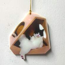 1入組丙烯酸聖誕裝飾掛墜2d扁平聖誕樹貓咪裝飾掛墜,背包鑰匙扣飾品,花園裝飾,家居裝飾,房屋裝飾,牆面裝飾 - 黑與白 - 查看 4