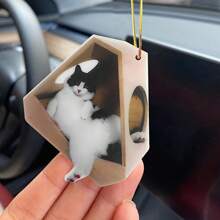 1入組丙烯酸聖誕裝飾掛墜2d扁平聖誕樹貓咪裝飾掛墜,背包鑰匙扣飾品,花園裝飾,家居裝飾,房屋裝飾,牆面裝飾 - 黑與白 - 查看 3