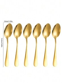 4 chiếc/6 chiếc Thép không gỉ 1010 Thìa Đối với Gia vị , Sa mạc , Bánh , Cà phê Khuấy động - Vàng - Xem 2
