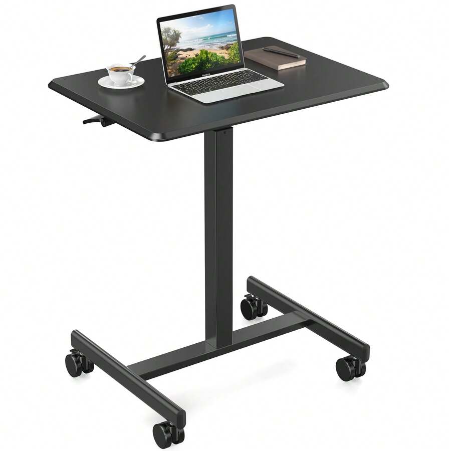 Sweetcrispy Small Mobile Rolling Standing Desk Rolling Desk Laptop Computer Cart for Home - màu đen - Xem 1