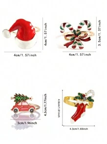 4 Stücke Weihnachts-Serviettenringe-Set, Weihnachtsdekoration Servietten Clips für den Esstisch, Weihnachtsstiefel, Auto-Weihnachtsbaum, Weihnachtsmützen, Spazierstock Serviettenringe