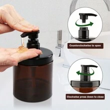 1pc 600ml/20oz Refillable Pump Dispenser Bottle, Plastic Container With Wide Mouth, Ideal For Shampoo, Conditioner And Body Wash In Bathroom - Coffee Brown - View 4