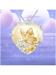 1個粉色水晶蝴蝶吊墜項鍊,適合日常佩戴 - 粉色 - 查看 5