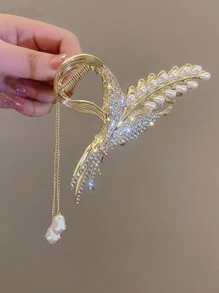 1pc Women's Hair Claw Clip For Top Knot, Bun, High Ponytail, With Butterfly, Music Note, Rhinestone, Pearl Decorations, Daily Use - Gold - View 6