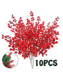 10入組人造聖誕水果撥片,搭配人造尤加利和莓果,紅色招財水果裝飾,適用於婚禮、聖誕派對、攝影道具或diy花束 - 紅色 - 查看 1