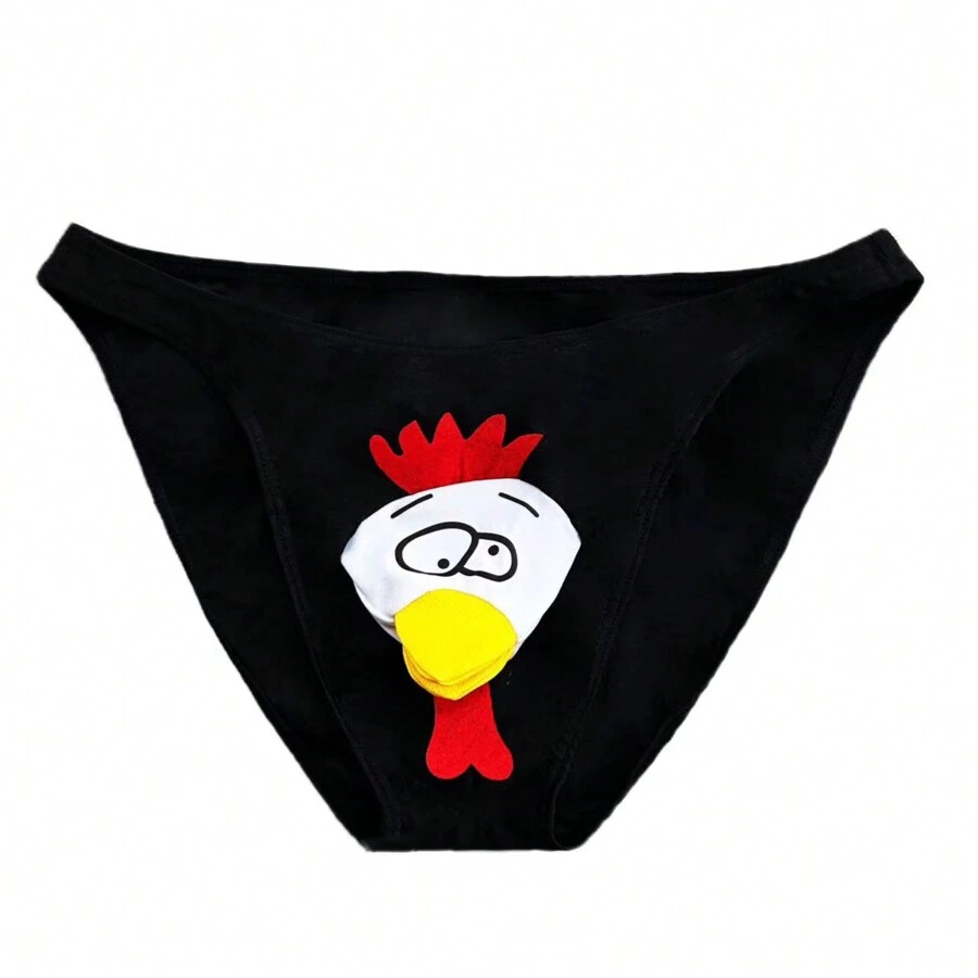 Bóxer Briefs para hombre con agujeros y diseño de gallo animado impreso - Negro - Ver 1