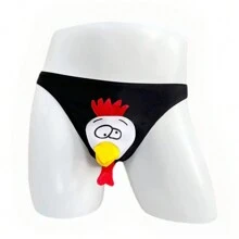 Bóxer Briefs para hombre con agujeros y diseño de gallo animado impreso - Negro - Ver 2