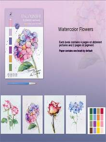 1本創意水彩填色書,解壓填色書塗鴉繪畫書卡通,含顏料水彩紙填充繪畫紙 - 紫色 - 查看 11