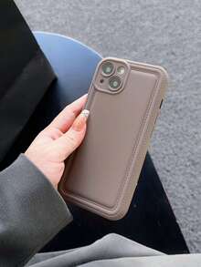 1 件純色油嘴拉鍊保護殼,相容於 Apple Iphone - 棕色 - 查看 2