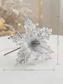 1入金光閃閃的人造花聖誕裝飾品,適用於聖誕樹、婚禮派對裝飾