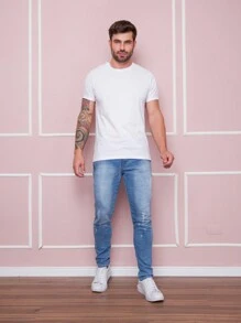 Men Jeans - 淺色水洗藍 - 查看 3