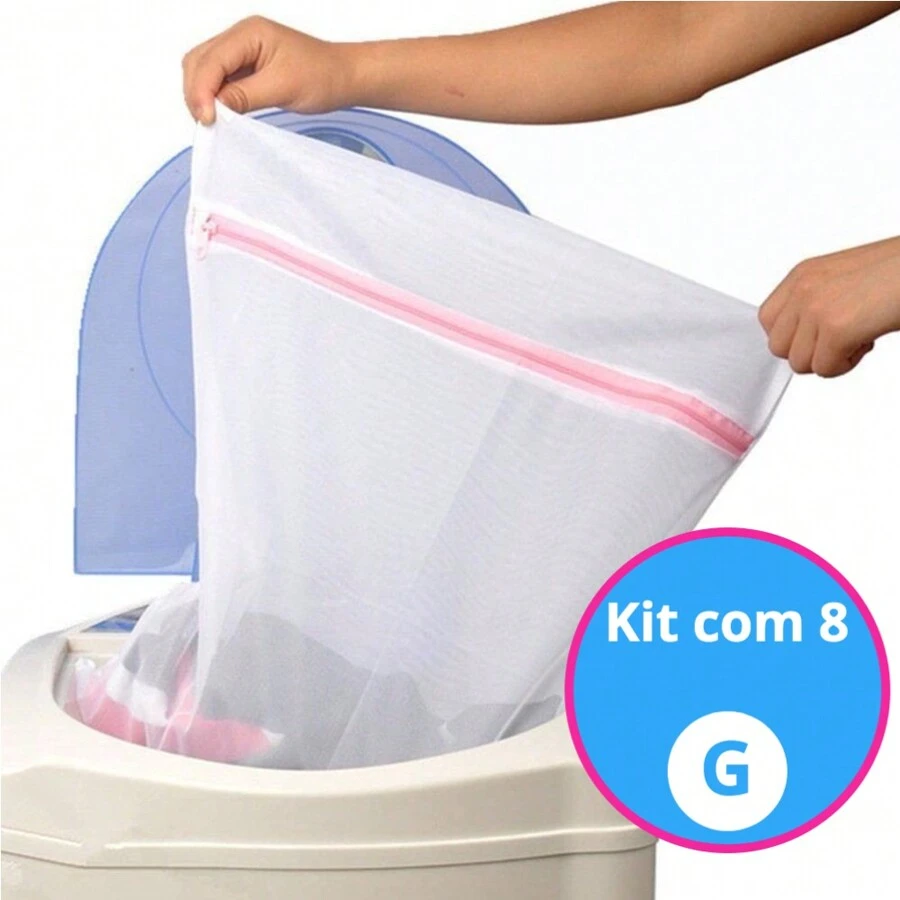 KIT com 8 Sacos Lava Fácil para Máquina de Lavar Roupas Tamanho Grande 50x45 cm - Branco - Visão 1