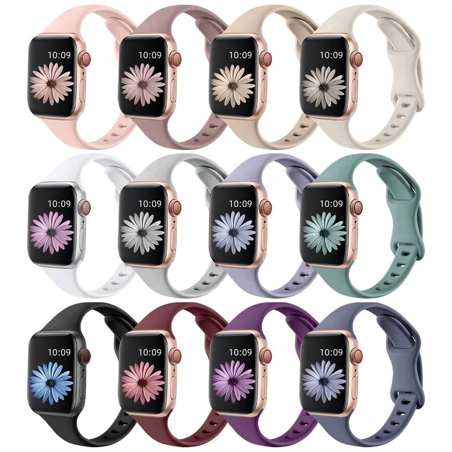 12入組薄款錶帶,適用於apple Watch系列9 45mm 40mm 41mm 42mm 44mm 38mm 49mm,精巧的細窄柔軟矽膠運動錶帶,適用於apple Watch帶 - Ultra/ultra2系列9 8/7/6/5/4/3/2/1/se/se2 女士男士