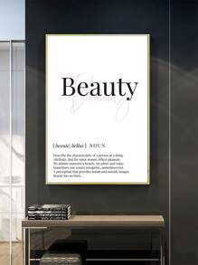 1pc 'beauty' Letter Design Frameless Canvas Oil Painting Waterproof Rectangle Shape For Living Room And Study Room Wall Decor,Wall Art,Poster Gifts Birthday Graduation - Black and White - View 1