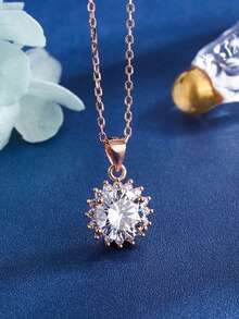 1件新款簡約甜美向日葵項鍊女款全鑲鉆石銀色雪花領鏈s925純銀花形吊墜,最佳女友生日、情人節、婚禮季節等禮品