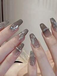 24個セット コフィン型のフェイクネイル、ネイルファイル1個とソークオフジェル1個つき、プレスオンネイル、ネイルグッズ 偽ネイル 偽爪 フェイクネイル つけ爪