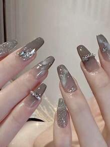 24pcs/Set Coffin Shaped False Nails With 1pc Nail File And 1pc Soak-Off Gel Press On Nails Nail Supplies