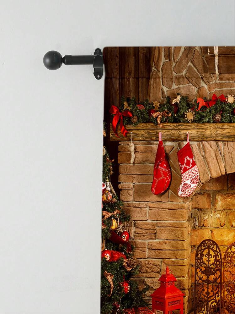 Set di 6 Tende a Pannello Bellissimo Albero di Natale e Camino ordinare on-line